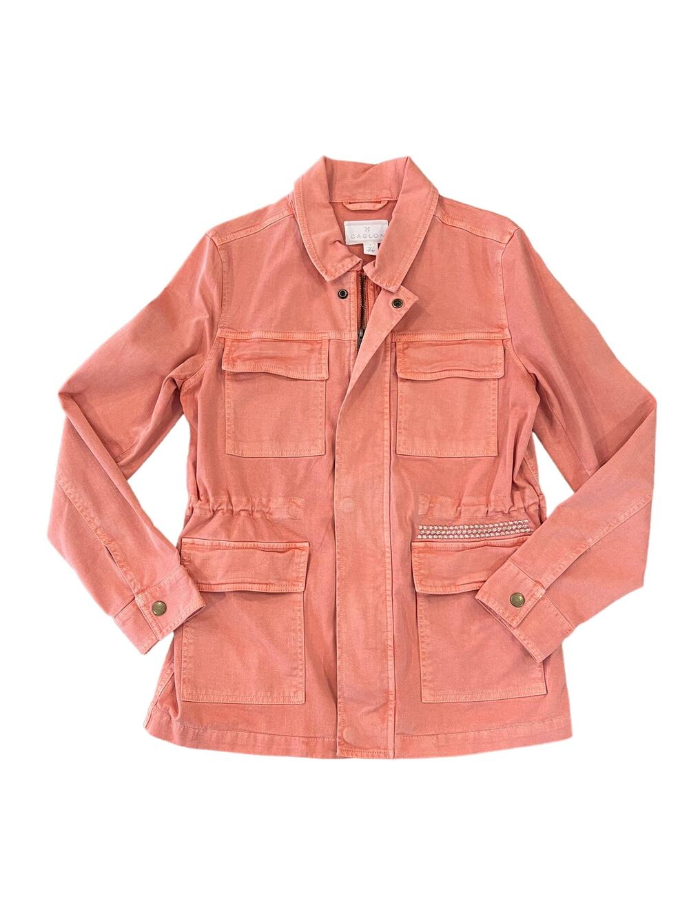 Caslon Coral/Salmon W/Metallic Stitch on Pocket Utility Jacket - SIZE MEDIUM